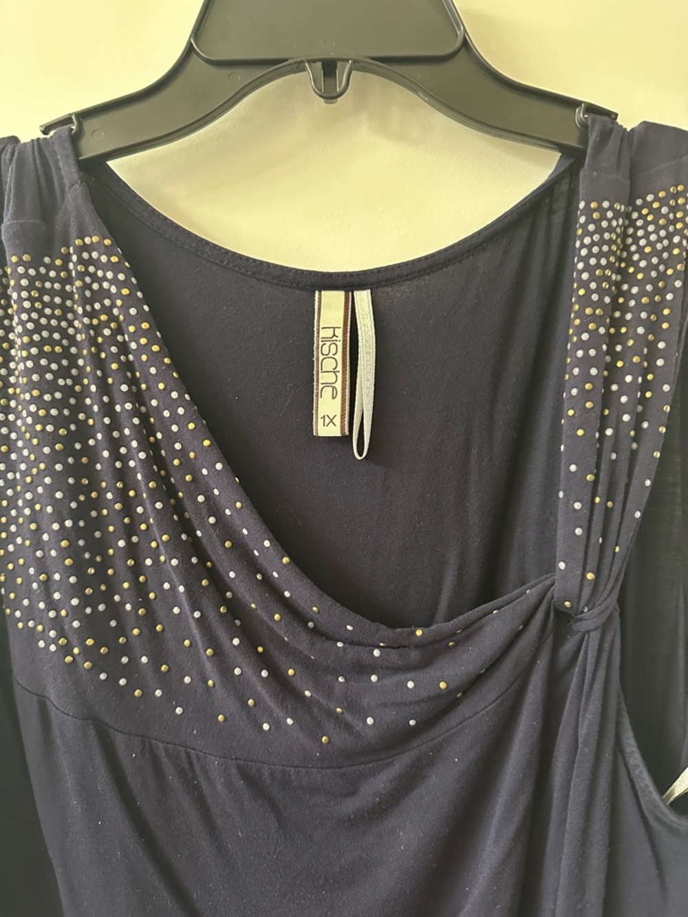 Kische Navy Sleeveless Twist-Detail Top with Gold & Silver Studs
